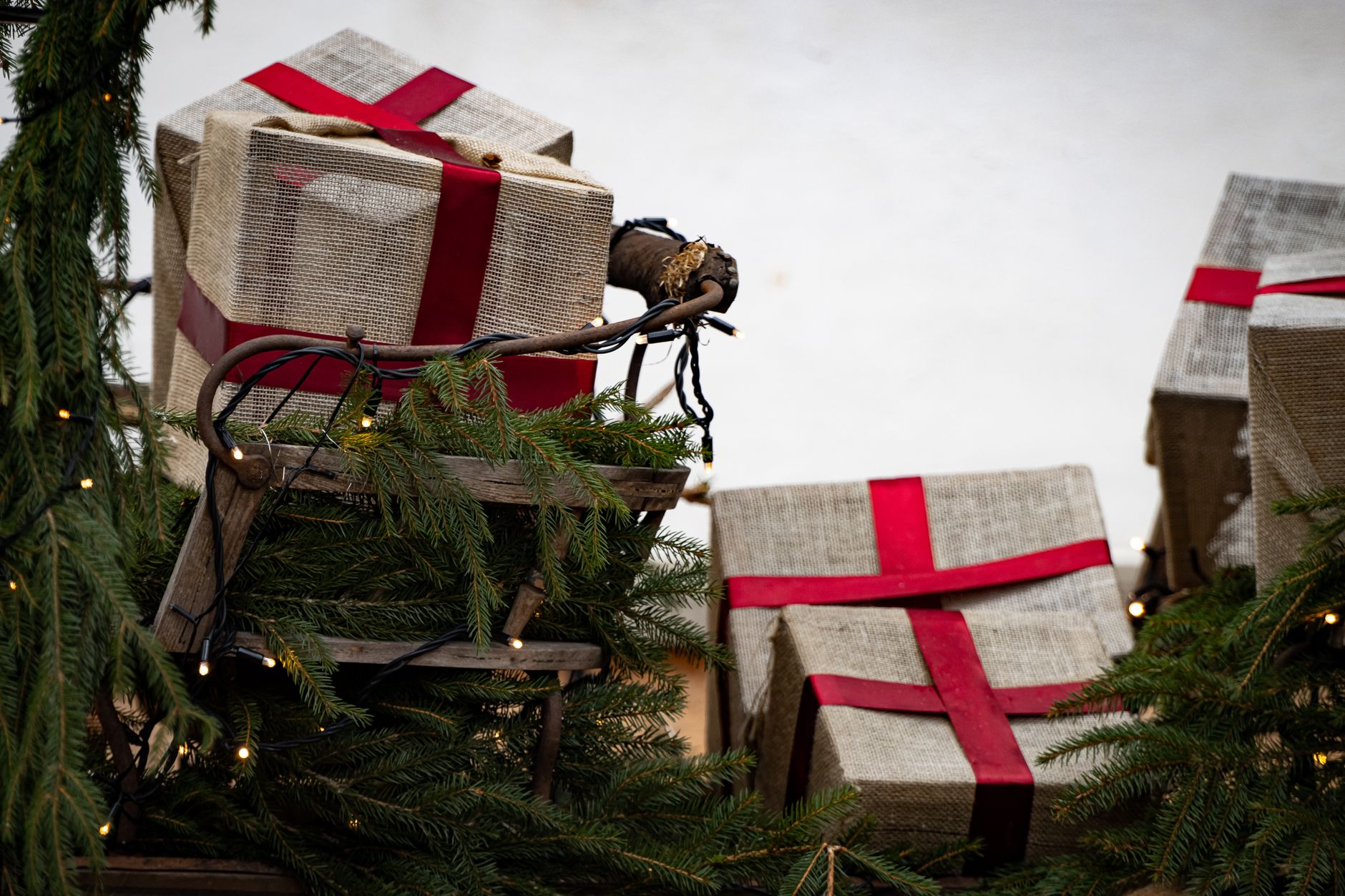 Decorated charity sleigh on a British residential street as part of grassroots Christmas community events
